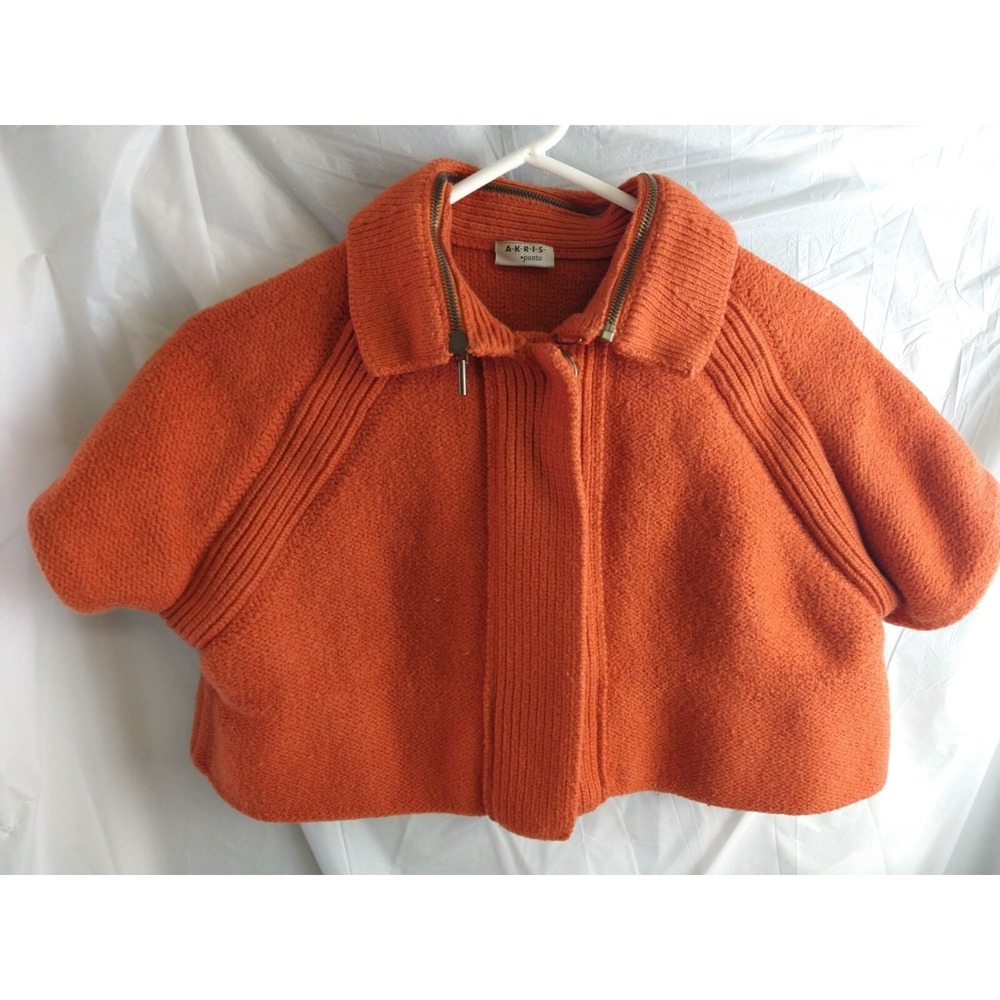 AKRIS Punto Cropped Short Wool Orange shrug Jacket Women's 12 US Zip collar